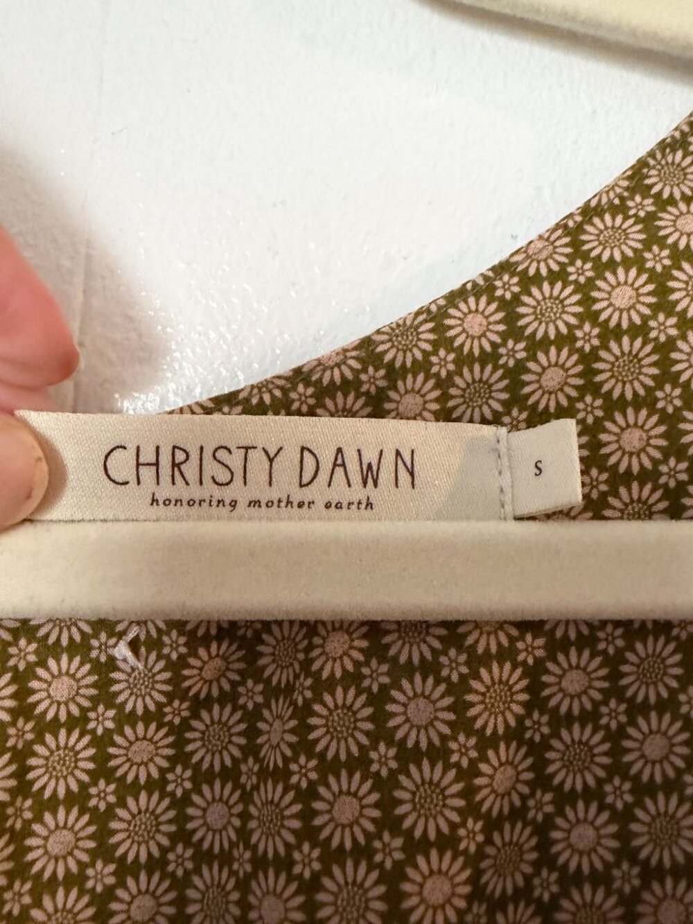 Christy Dawn Scarlet Dress in olive green block print floral, size small - Picture 3 of 7